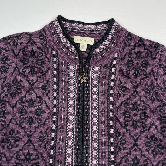 Fairisle Sweater Full Zip Cardigan Purple Wool Vintage Gorp Boho Winter Alpine - Picture 4 of 15